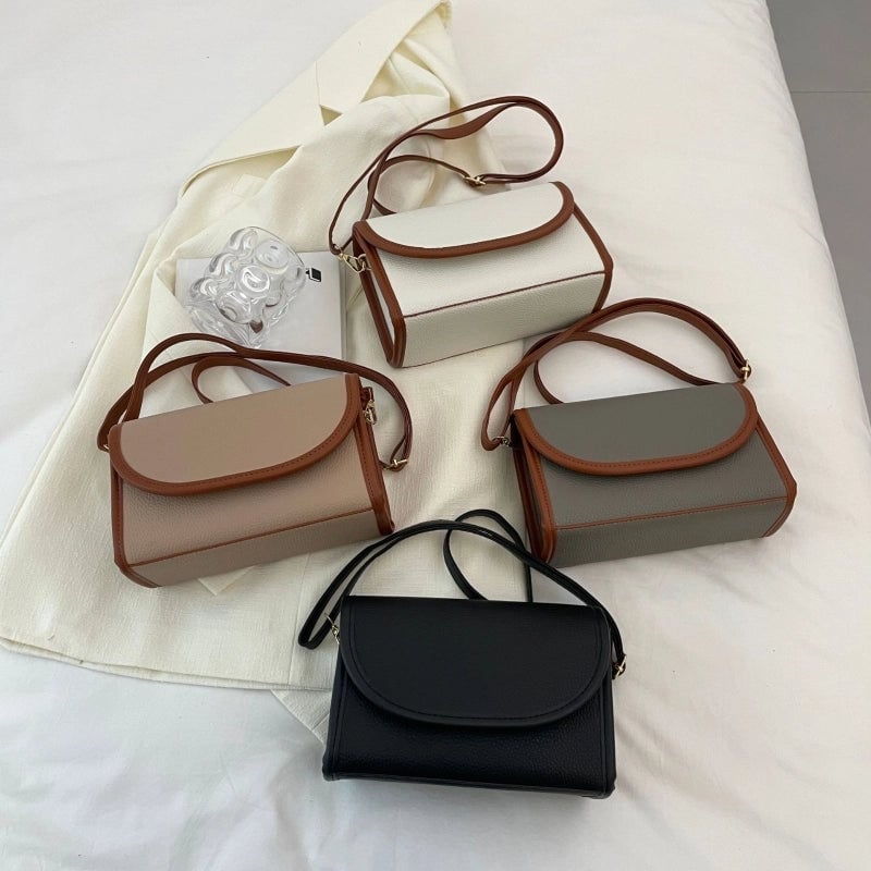Women's Small Pu Leather Color Block Elegant Square Magnetic Buckle Shoulder Bag Crossbody Bag Square Bag