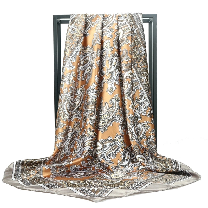 Women's Minimalist Cashew Nuts Satin Printing Silk Scarf Kerchief