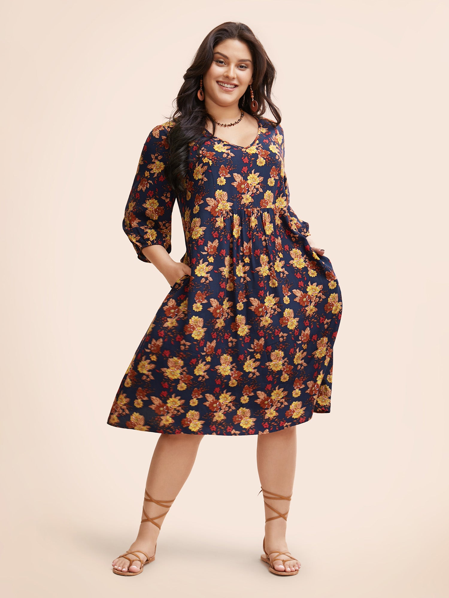 Supersoft Essentials Floral Print Pocket V Neck Dress