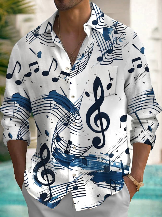 Men's Musical Long Sleeve Pocket Shirt