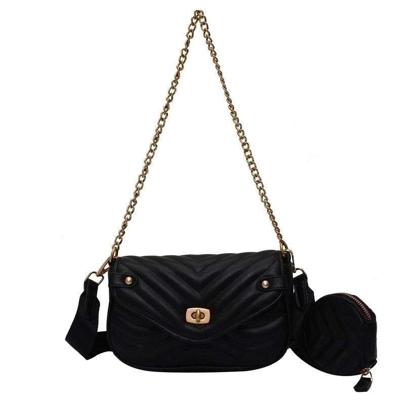 Women's Small Pu Leather Solid Color Fashion Chain Square Buckle Crossbody Bag