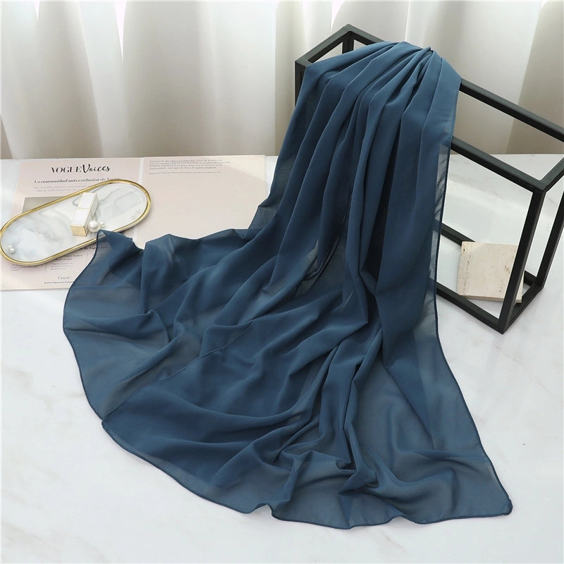 Pearl Chiffon Scarf Solid Color Rectangular Scarf Women's Shawl Basic Scarf