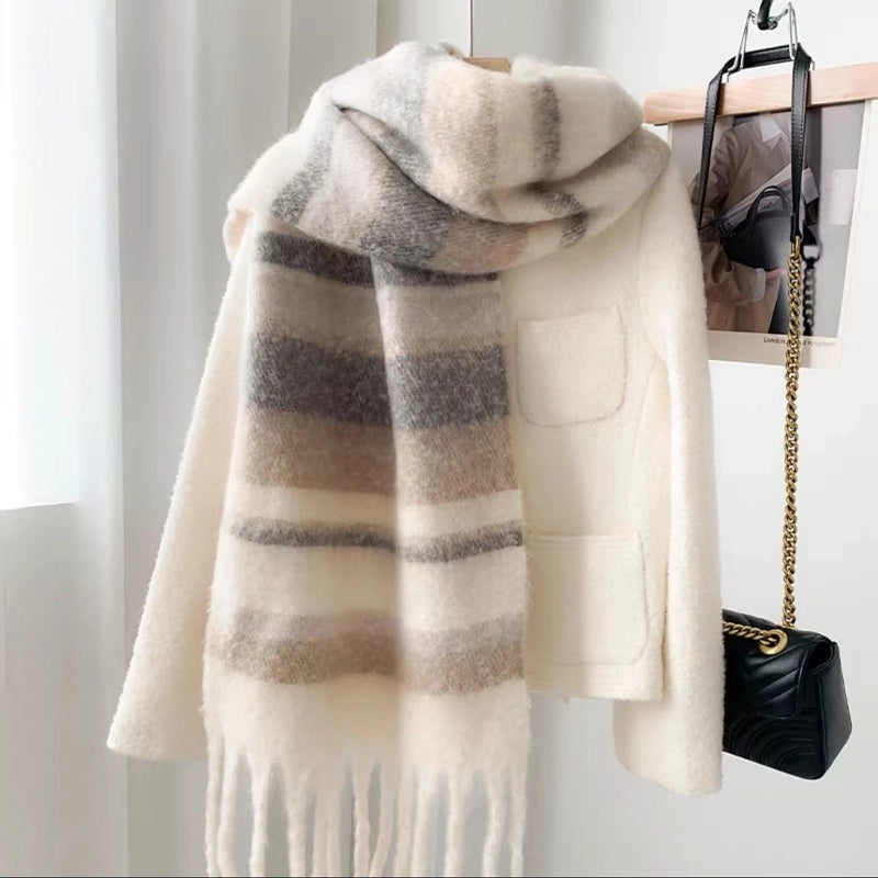 Women's Casual Stripe Polyester Tassel Scarf