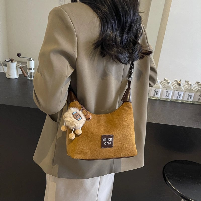 Women's Suede Solid Color Vintage Style Dumpling Shape Zipper Shoulder Bag Handbag Crossbody Bag
