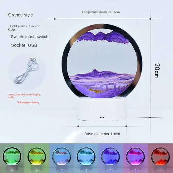 10cmx16x20cm ~ 3D LED desktop lamp flowing sand decor piece