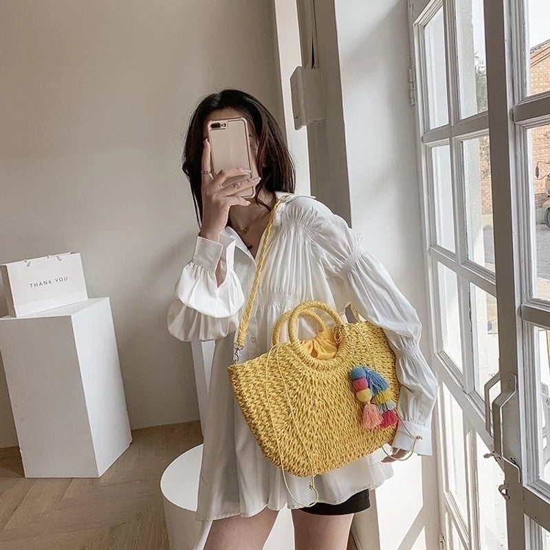 Women's All Seasons Straw Vintage Style Handbag Beach Bag