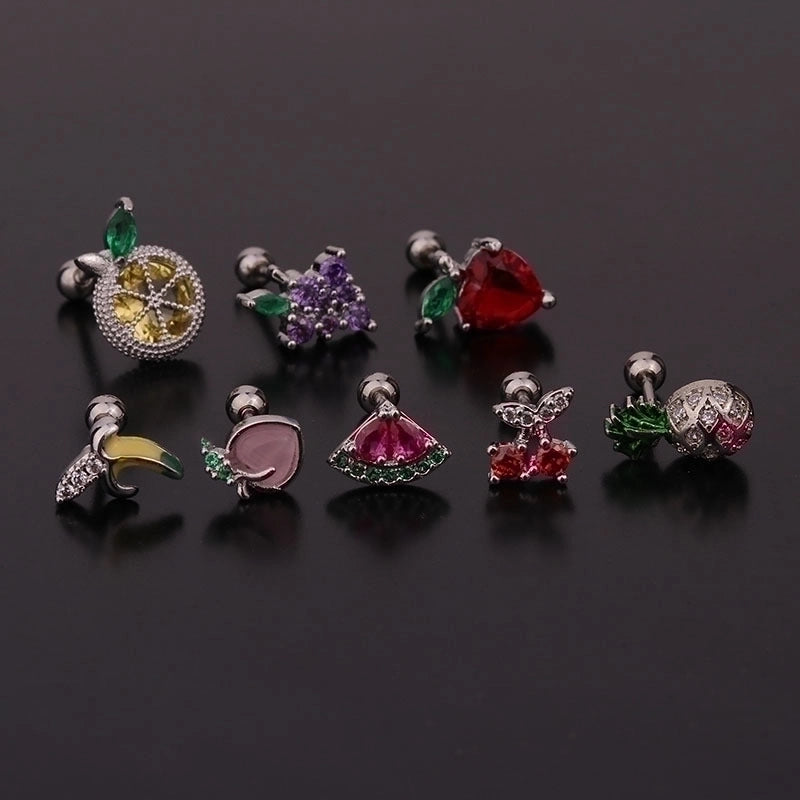 Ear Cartilage Rings & Studs Fruit 316L Stainless Steel  Copper Inlaid Zircon