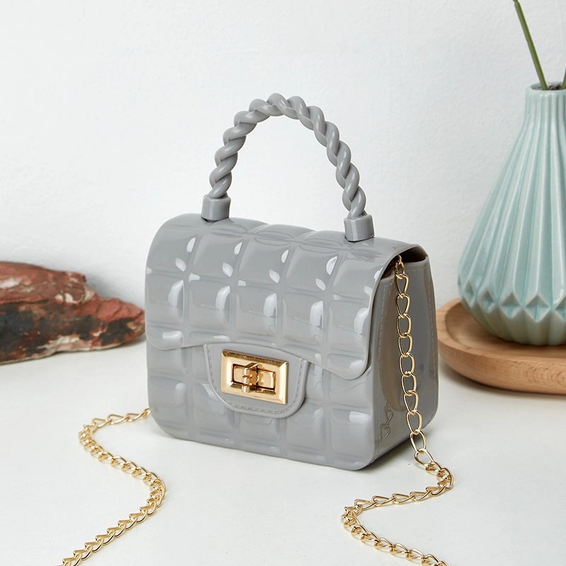 Women's Small PVC Solid Color Lingge Streetwear Lock Clasp Jelly Bag