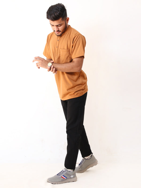 Men's Half Button T-Shirt Mustard