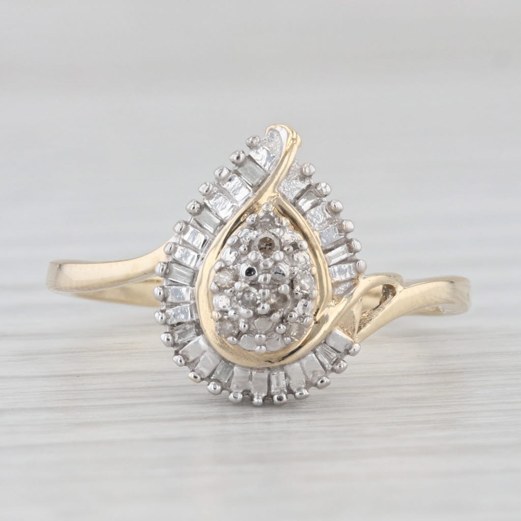 0.10ctw Pear Halo Engagement Ring 10k Yellow Gold Size 8.75