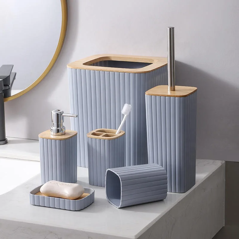 Luxury Bamboo Plastic Toilet Bathroom Set Eco-friendly toothbrush holder Kit Modern Washroom bathroom accessories for the house