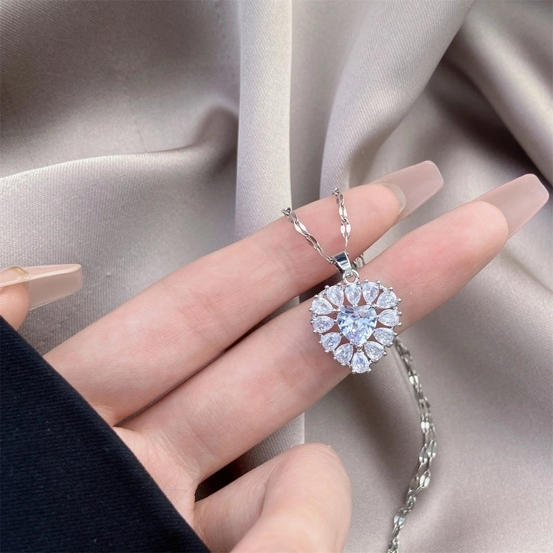 Vintage Style Geometric Stainless Steel Plating Inlay Zircon Pendant Necklace
