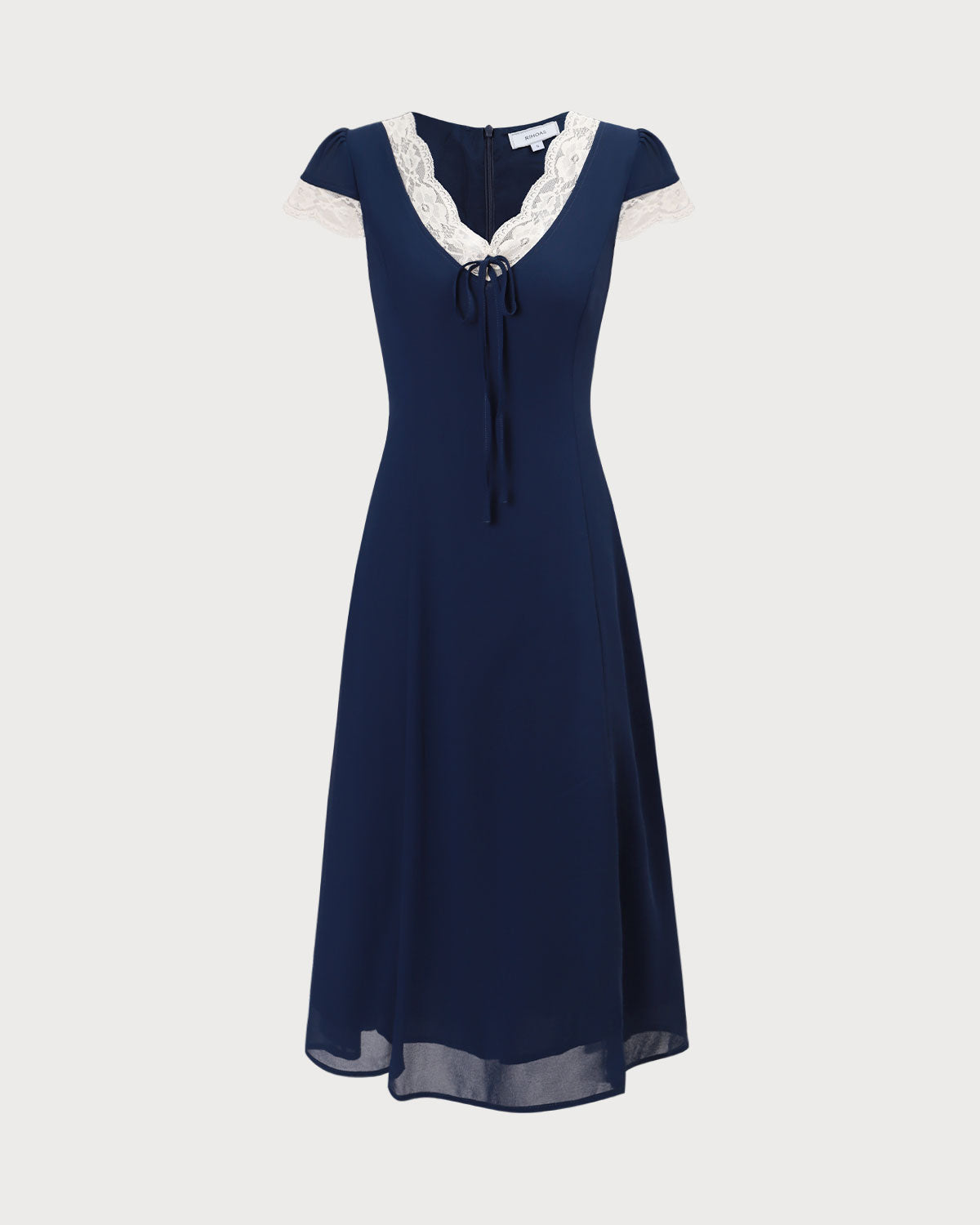 The Navy V-Neck Lace Trim Midi Dress