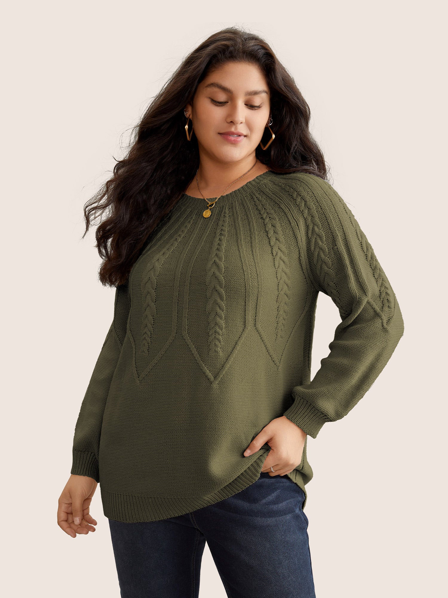 Solid Textured Lantern Sleeve Pullover