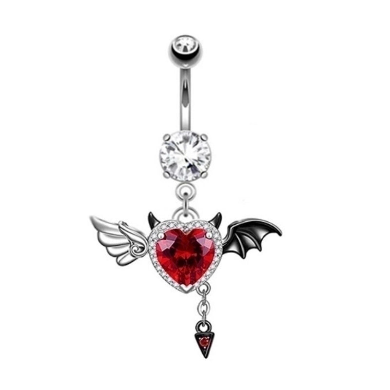 1 Piece Belly Rings Hip-Hop Rock Punk Heart Shape Wings Bat Stainless Steel Alloy Copper Plating Chain Inlay Rhinestones Zircon