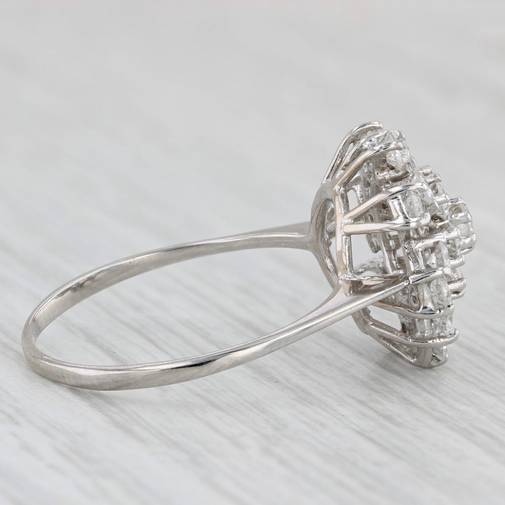 Vintage 1ctw Diamond Cluster Flower Ring 18k White Gold Size 9