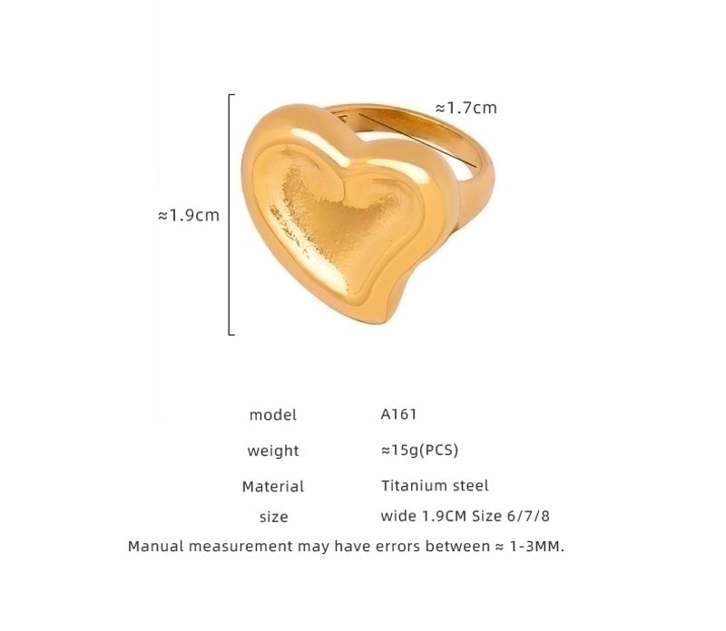 Minimalist Heart Shape Titanium Steel 18K Gold Plated Plating Rings