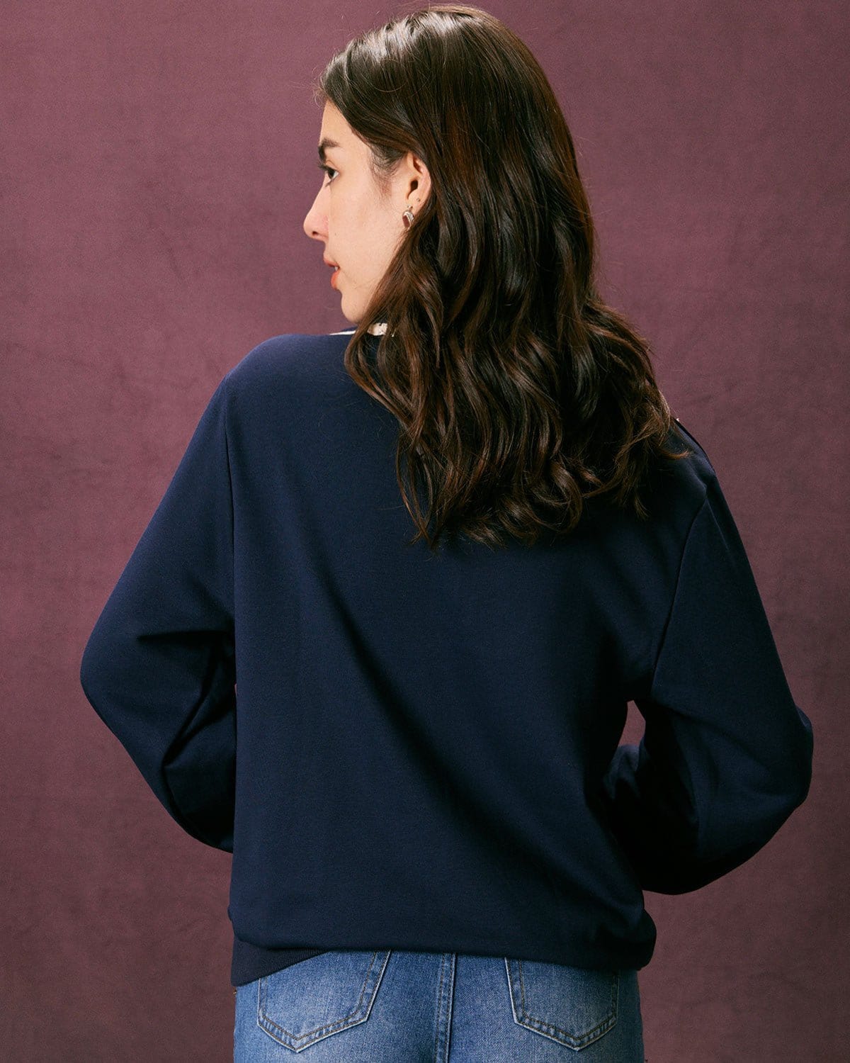 The Navy Stand Collar Half Zipper Sweatshirt