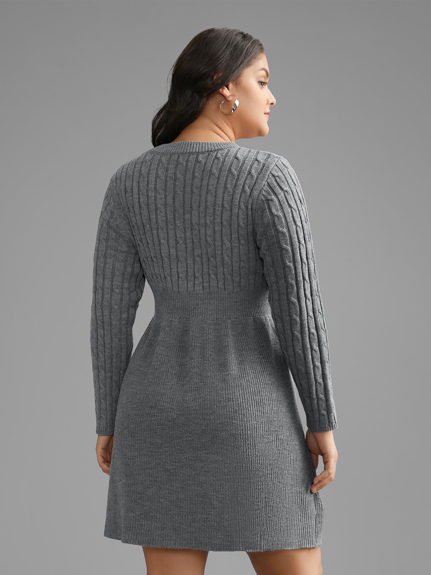 Cable Knit Fit-and-Flare Midi Sweater Dress