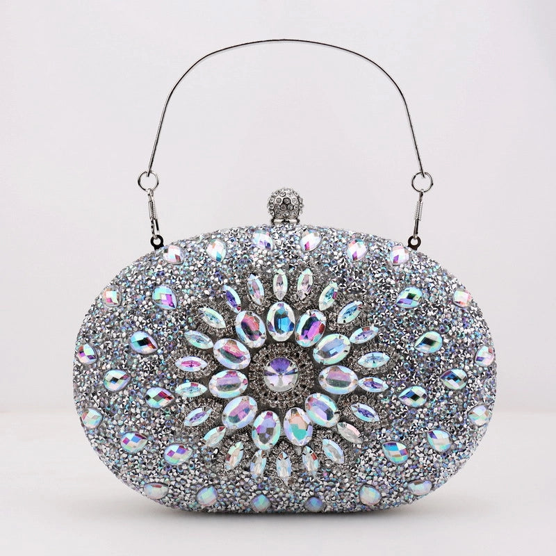 Champagne Rose Red Sky Blue Polyester Solid Color Oval Evening Bags