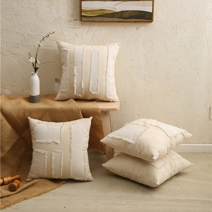 Calara Geometric Patch Linen Cushion Cover