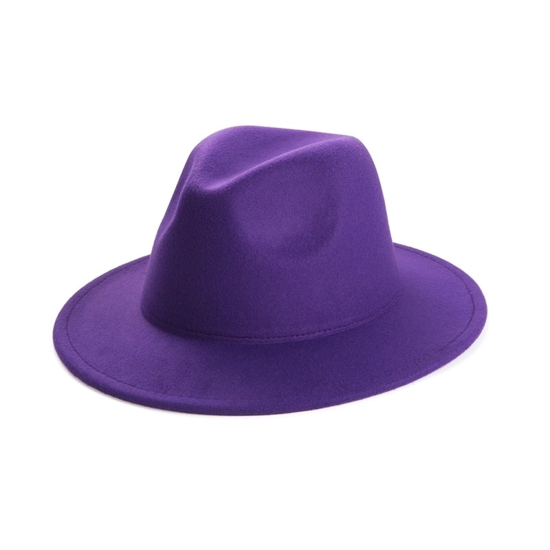 Unisex Elegant Solid Color Big Eaves Fedora Hat