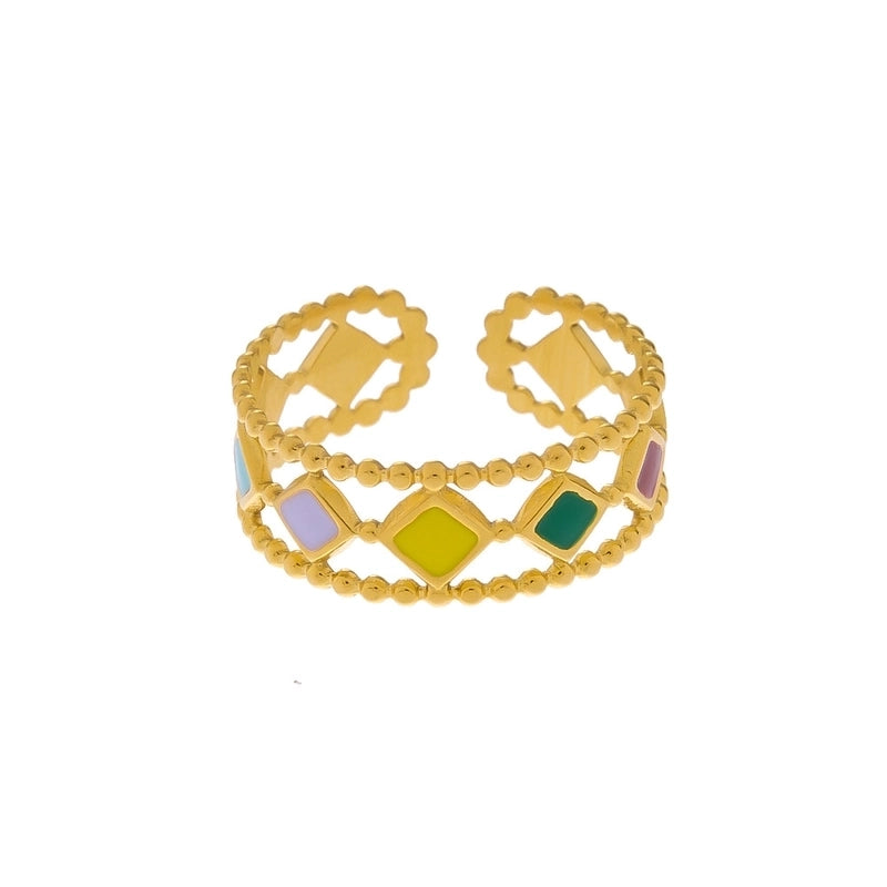 Vintage Style Color Block Stainless Steel 18K Gold Plated Plating Open Rings