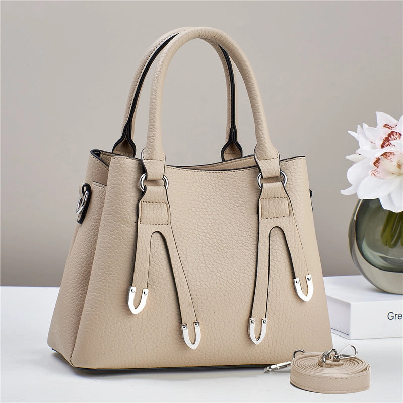 Women's Pu Leather Solid Color Basic Sewing Thread Bucket Zipper Handbag