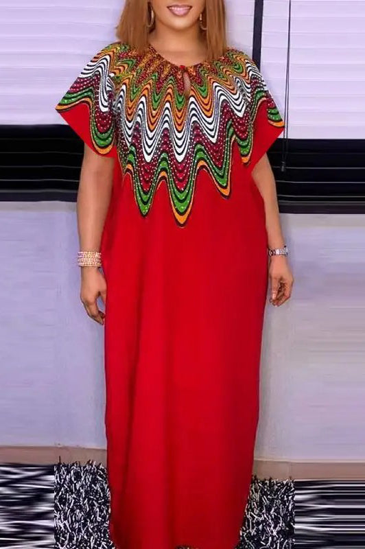 Casual Plus Size Loose Short Sleeve Printed Loose Oversized Maxi Dress