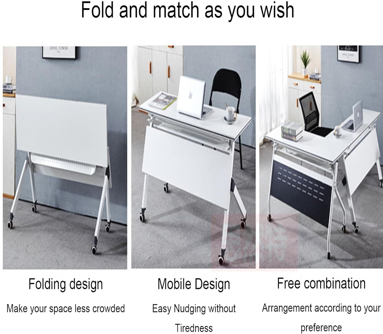 Foldable Movable Study Desk Table laptop stand With Wheels