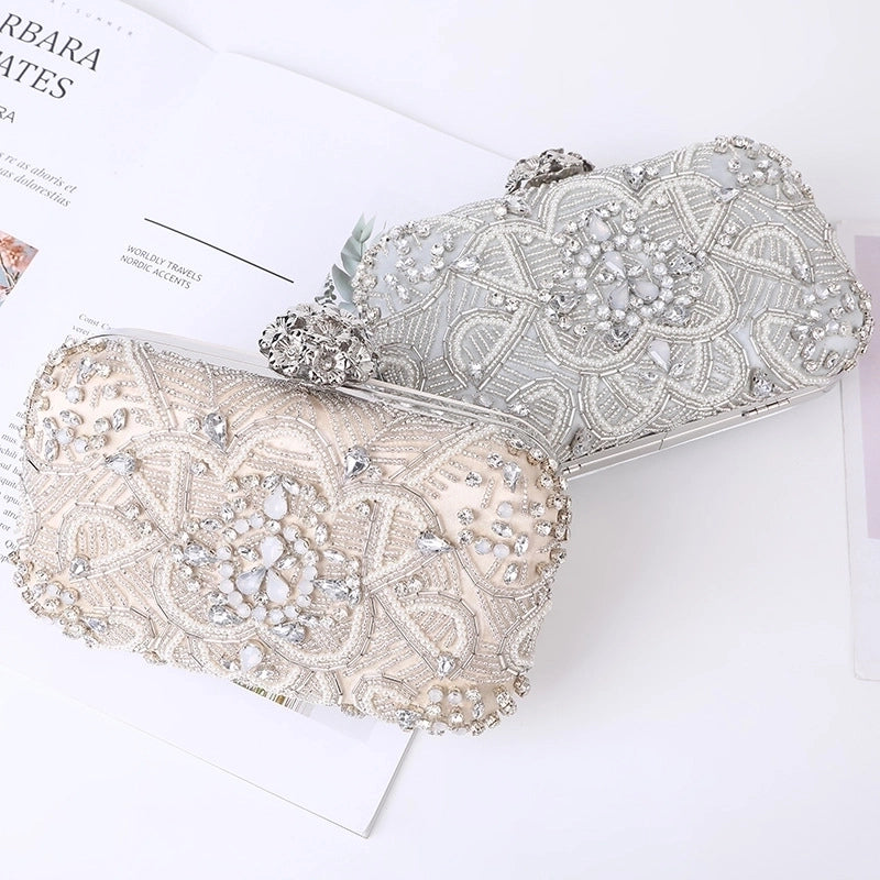 Beige Grey Plastic Geometric Square Evening Bags
