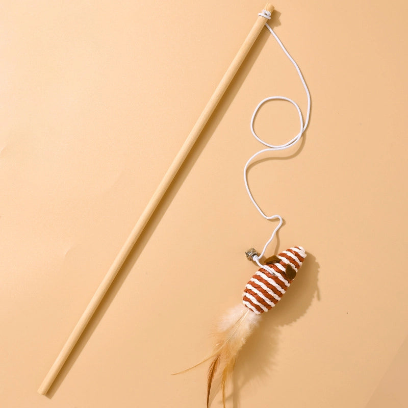 Cat Toys Linen Mouse Wooden Pole Cat Teaser Handheld Interactive Cat Teaser Toy Cat Supplies