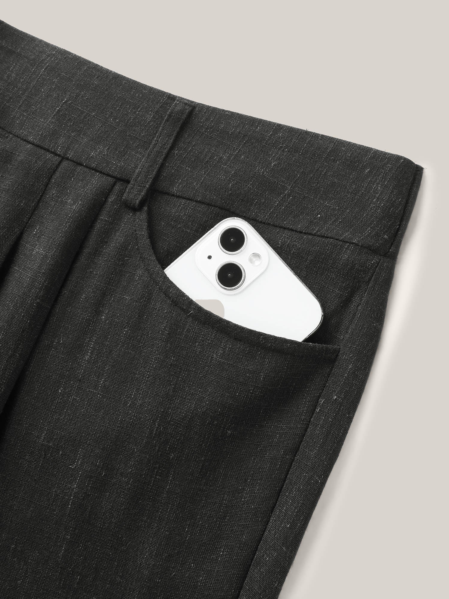 Rayon-Linen Pleated Straight-Leg Pants
