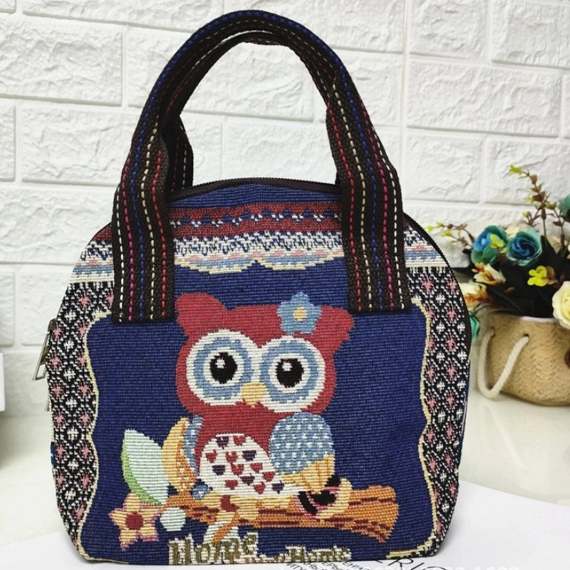Women's Cotton And Linen Animal Cute Weave Shell Zipper Handbag