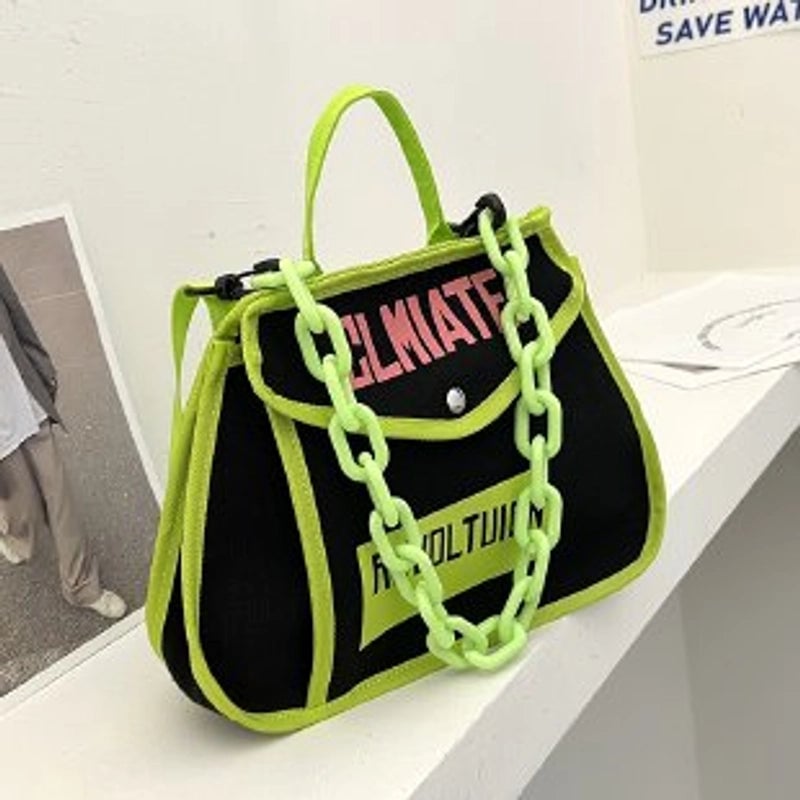 Women's Canvas Color Block Fashion Magnetic Buckle Shoulder Bag Crossbody Bag