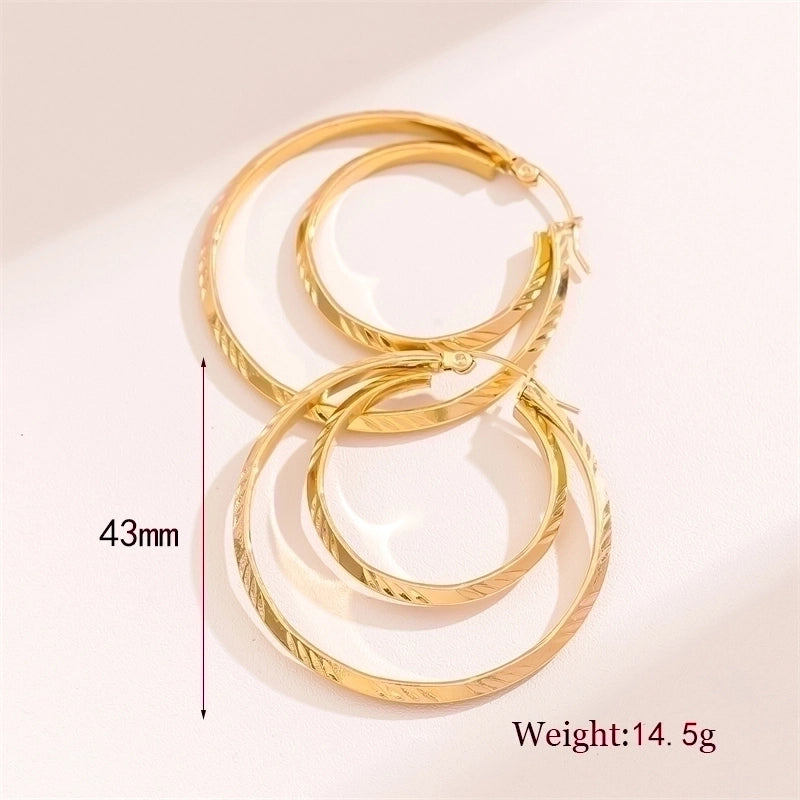 2 Pieces Retro Minimalist Round Waves Plating 201 Stainless Steel 18K Gold Plated Hoop Earrings