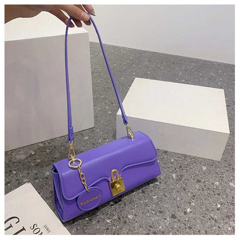 Women's Medium All Seasons Pu Leather Solid Color Streetwear Square Lock Clasp Underarm Bag