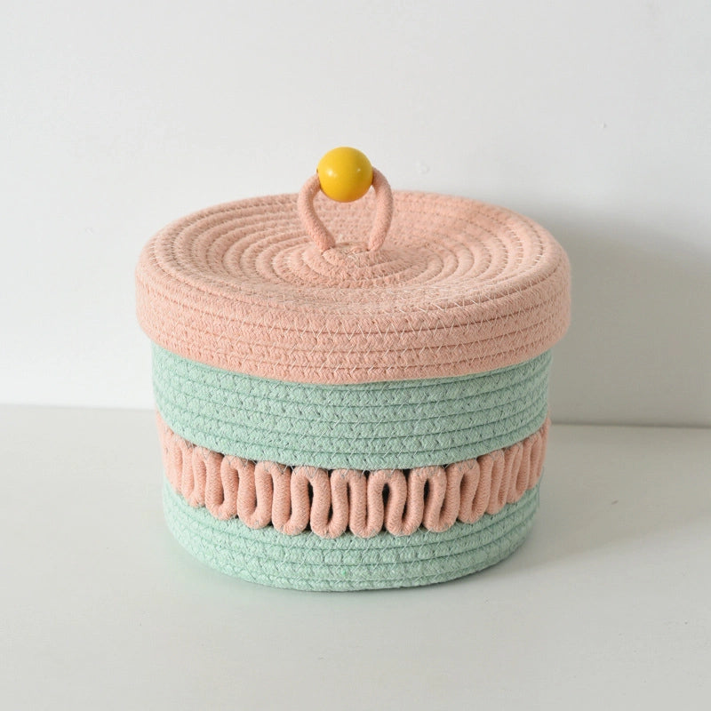 Cute Color Matching Color Contrast Pattern Cotton Thread Storage Basket