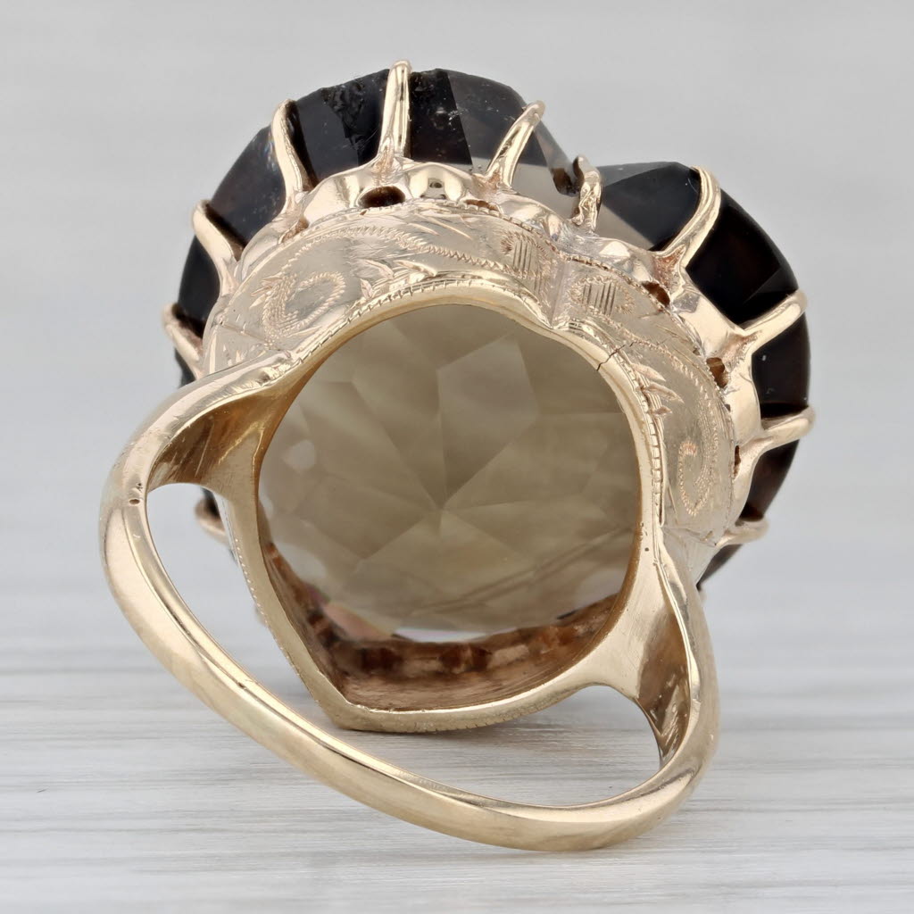 Large 26ct Smoky Quartz Heart Ring 14k Yellow Gold Size 7.25 Statement Cocktail