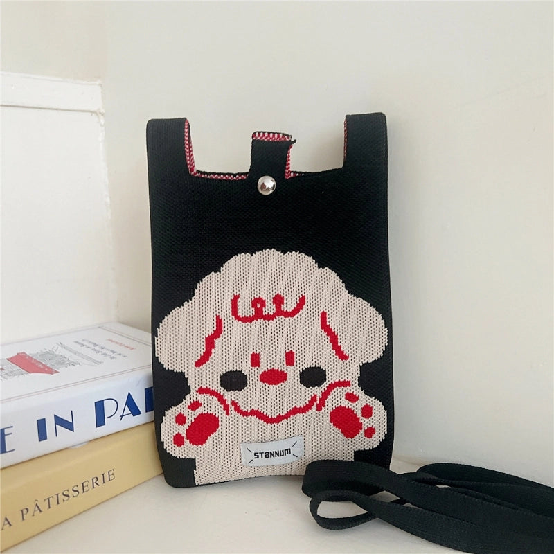 Women's Small Knit Cartoon Cute Bucket Magnetic Buckle Phone Wallets