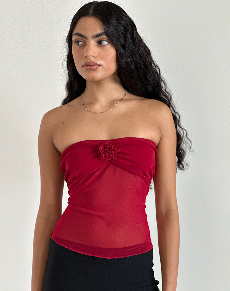 Sunniva Bandeau Top in Cherry Mesh