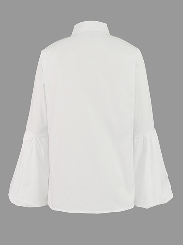 Long Sleeves Loose Buttoned Elasticity Solid Color Split-Joint Stand Collar Blouses&Shirts Tops