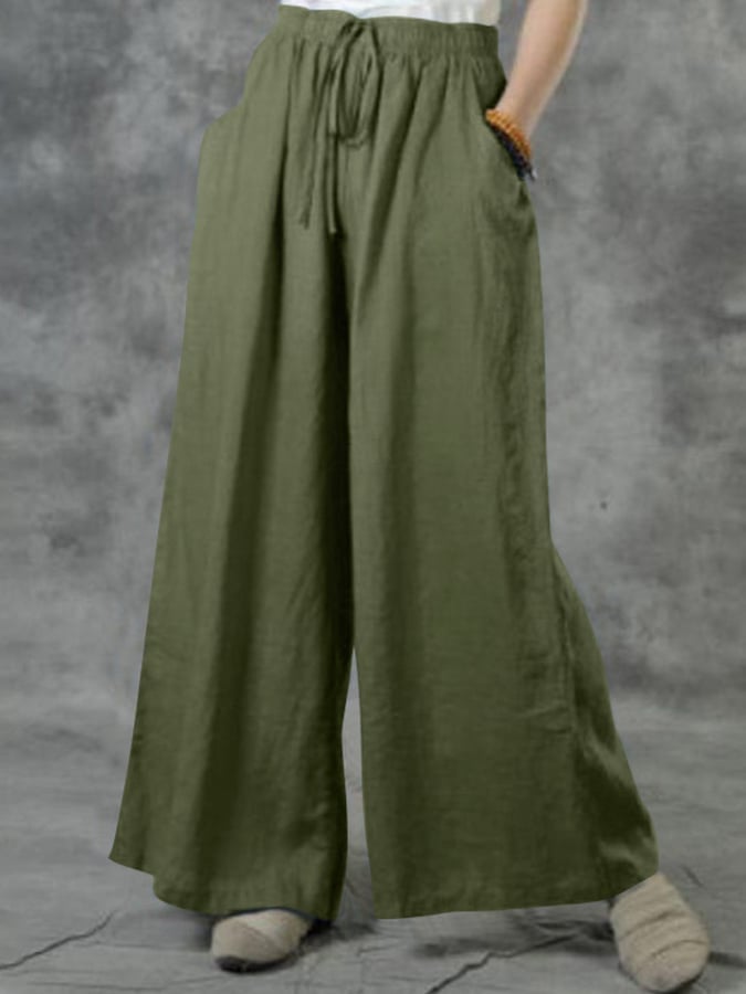 Loose Solid Color Lace-Up Trousers