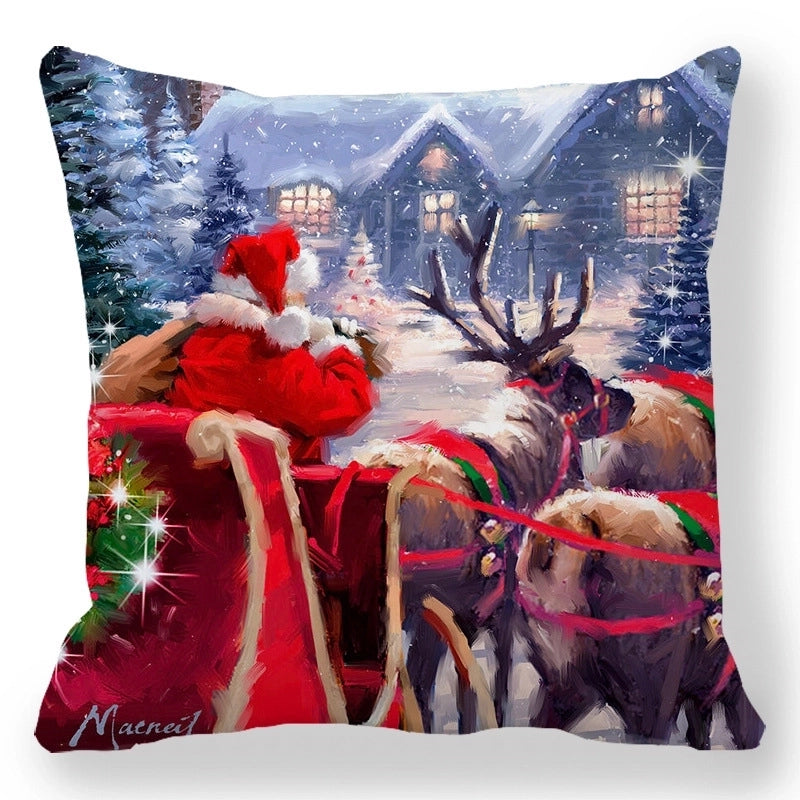 Christmas Pastoral Santa Claus Elk Cotton Pillow Cases Couch & Sofa Decor
