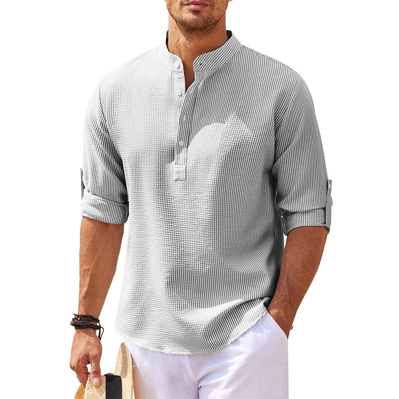 8-Pack Men's Linen Henley Shirt Long Sleeve Casual Hippie Cotton Beach T Shirts Vertical Striped Hawaiian Shirts
