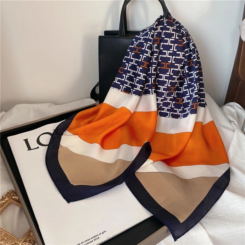 Women's Elegant Letter Flower Satin Silk Scarf