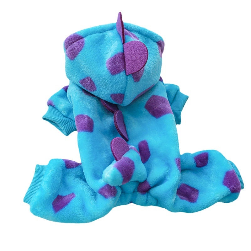 2 Pieces Pet Clothes Autumn And Winter Fleece-Lined Warm Dog Cat Clothing Decoration Flower Four-Legged Dinosaur Transformation Suit Collection