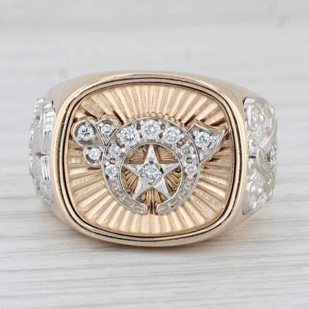 0.23ctw Diamond Shriners Signet Ring 14k Gold Masonic Scottish Rite Blue Lodge