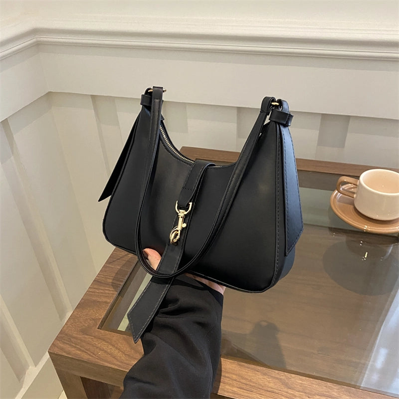 Women's Pu Leather Solid Color Classic Style Hook Loop Underarm Bag