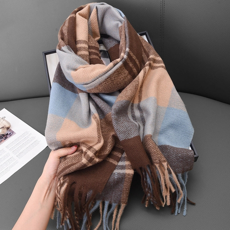 Women's Basic Plaid Polyester Scarf